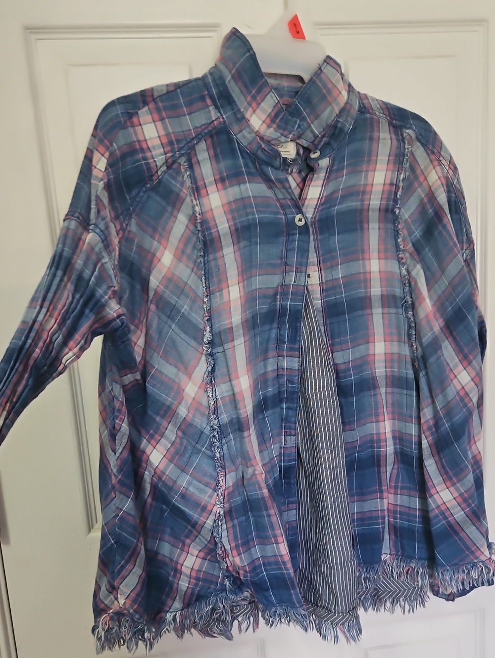 Blue and Pink Plaid Womens Button-Up Shirt